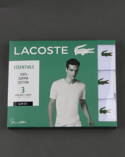 Lacoste – Slim Fit Crew-T-Shirts im Dreierpack in Weiß