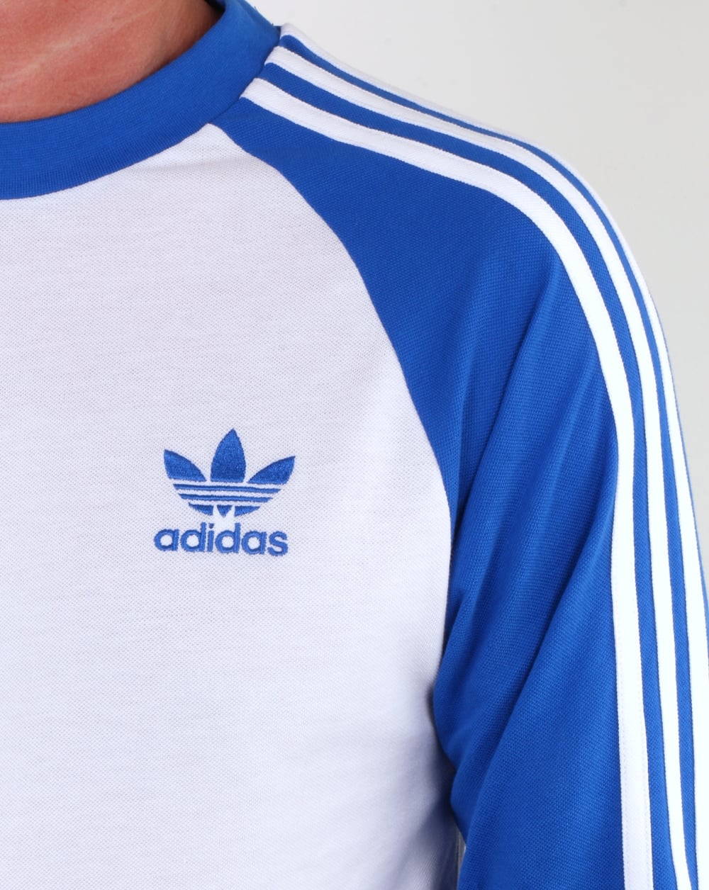 Adidas Originals Long Sleeve 3 Stripes T Shirt White/Blue