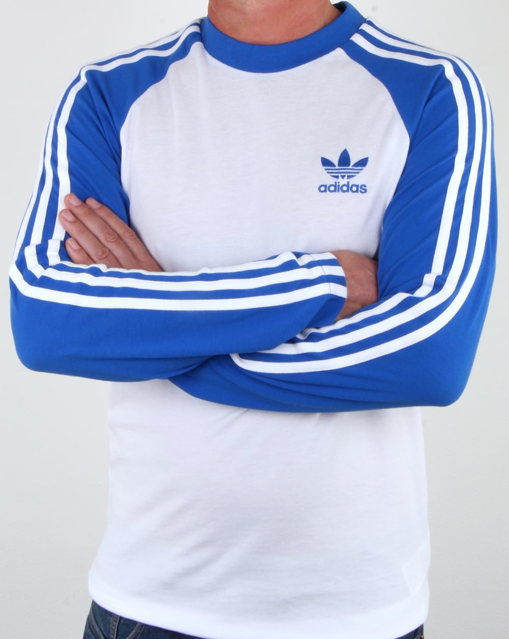 Adidas Originals Langarm-T-Shirt mit 3 Streifen, Weiß/Blau