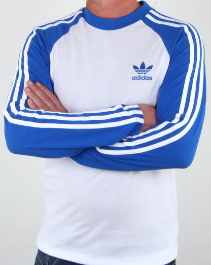 Adidas Originals Langarm-T-Shirt mit 3 Streifen, Weiß/Blau