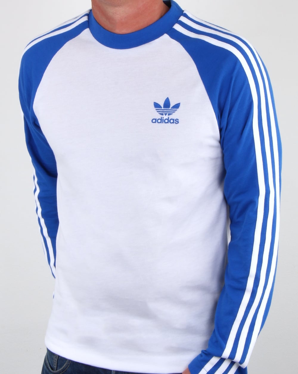 Adidas Originals Langarm-T-Shirt mit 3 Streifen, Weiß/Blau