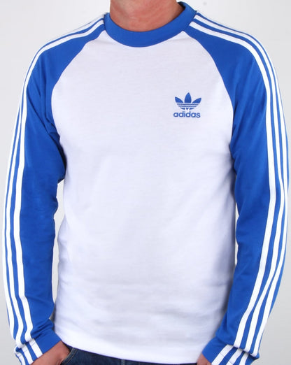 Adidas Originals Langarm-T-Shirt mit 3 Streifen, Weiß/Blau