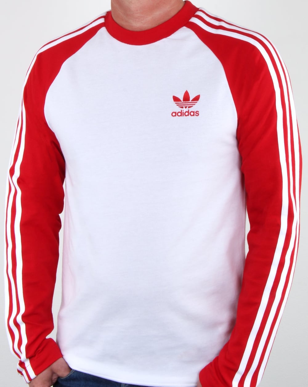Adidas Originals Langarm-T-Shirt mit 3 Streifen, Weiß/Rot