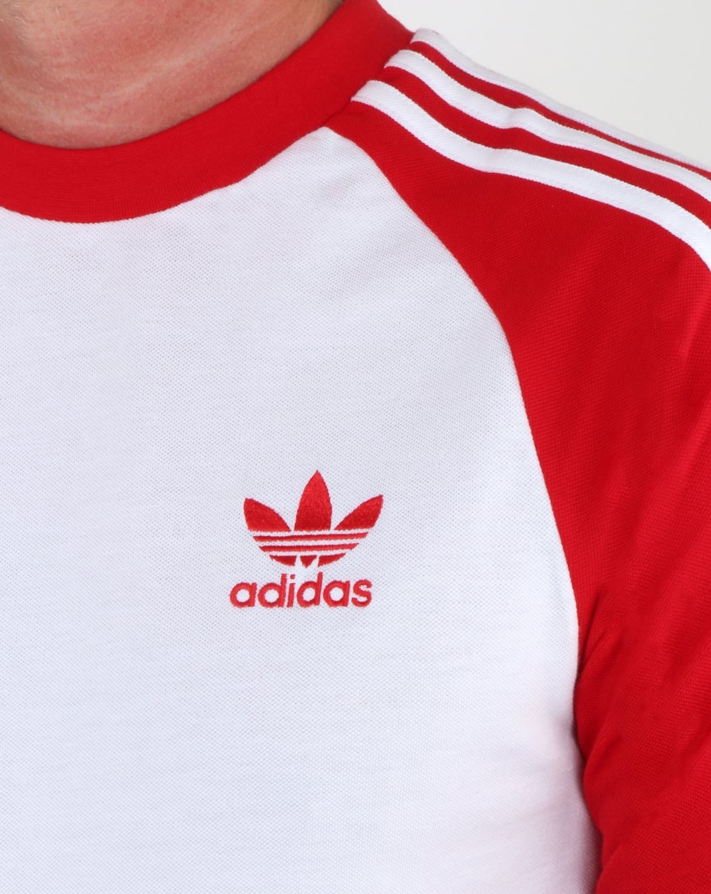 Adidas Originals Langarm-T-Shirt mit 3 Streifen, Weiß/Rot