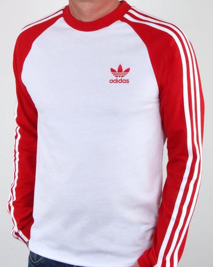 Adidas Originals Langarm-T-Shirt mit 3 Streifen, Weiß/Rot