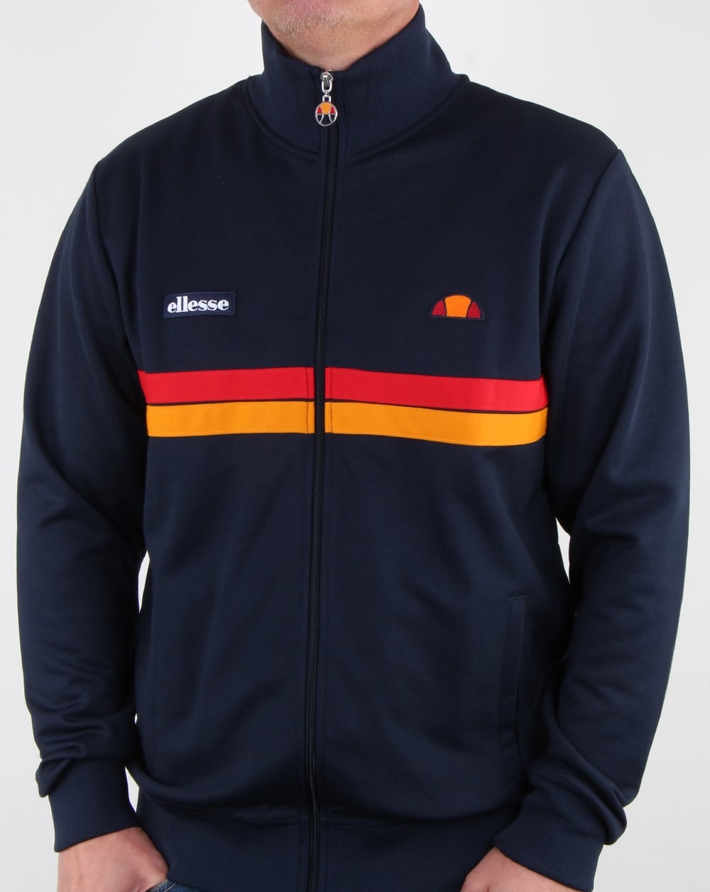 Ellesse – Trainingsoberteil mit zwei Streifen in Marineblau