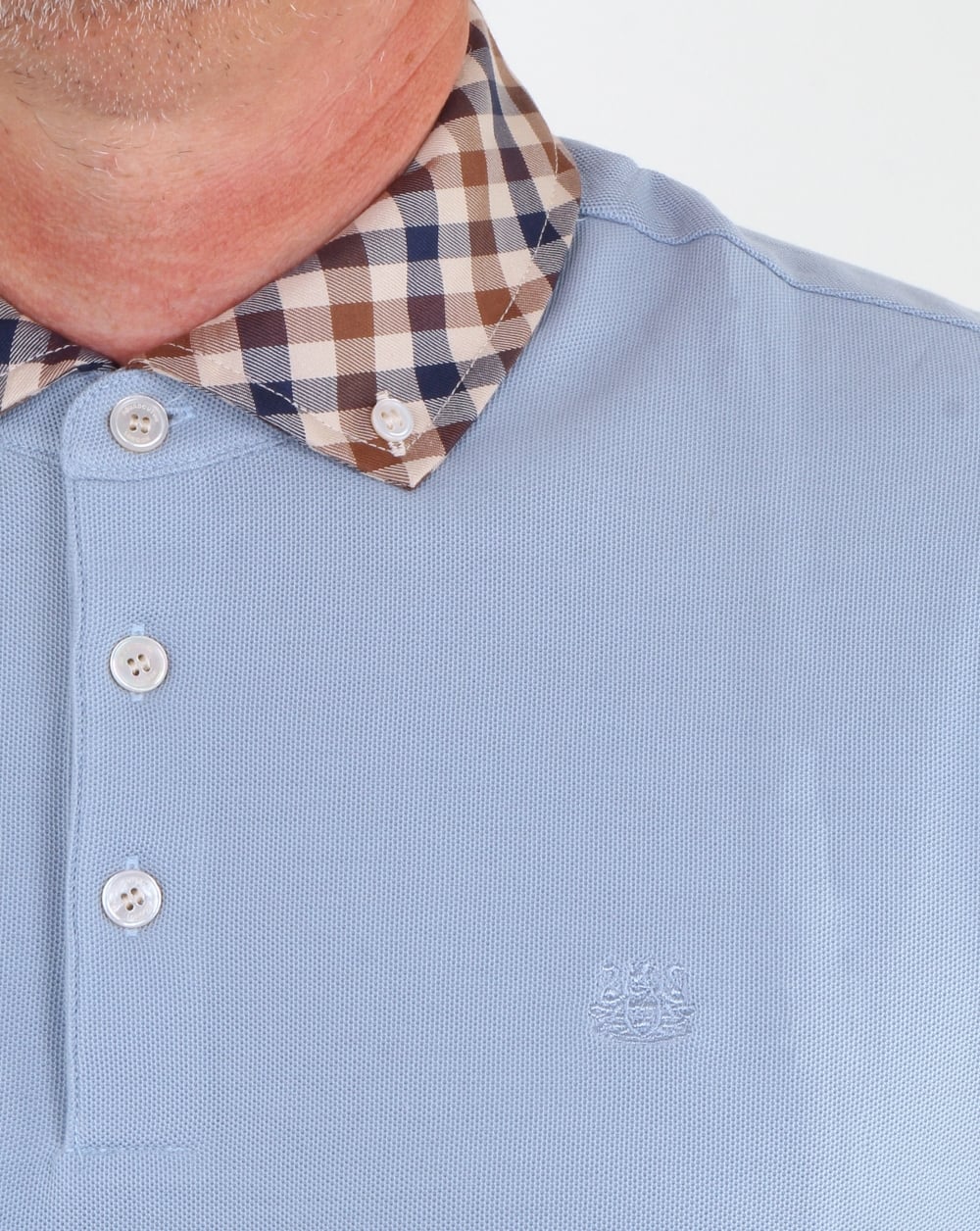 Aquascutum – Coniston – Poloshirt mit kariertem Kragen, Himmelblau