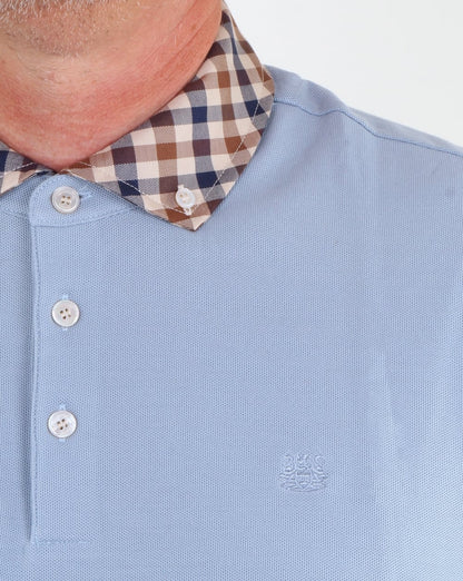 Aquascutum – Coniston – Poloshirt mit kariertem Kragen, Himmelblau