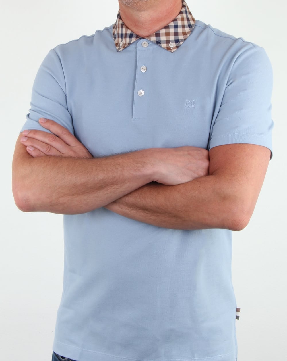 Aquascutum – Coniston – Poloshirt mit kariertem Kragen, Himmelblau