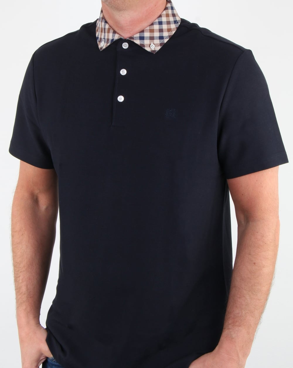 Aquascutum – Coniston – Poloshirt mit kariertem Kragen, Marineblau