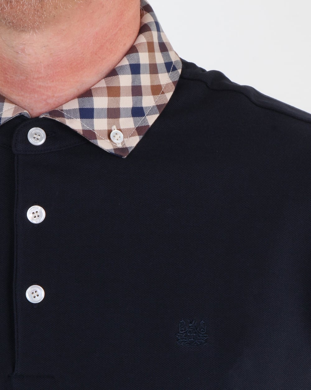 Aquascutum Coniston Check Collar Polo Shirt Navy