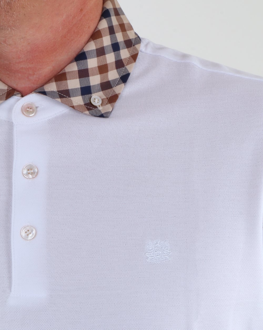 Aquascutum – Coniston – Poloshirt mit kariertem Kragen, Weiß