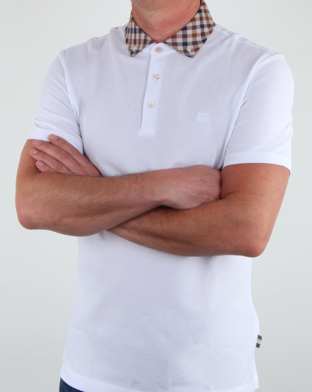 Aquascutum Coniston Check Collar Polo Shirt White