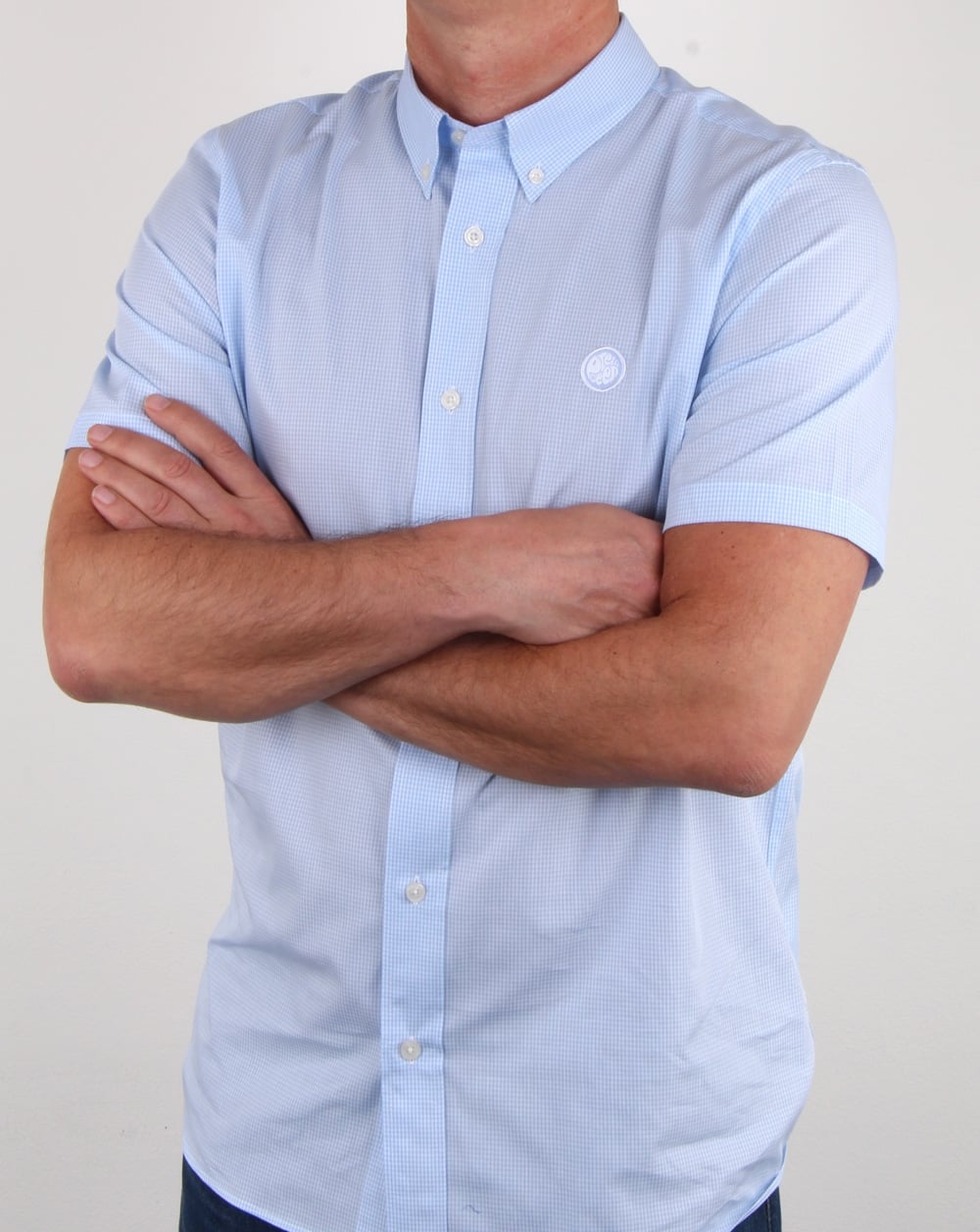 Pretty Green – Hendry – Kurzärmliges Hemd mit Vichy-Karomuster, Blau