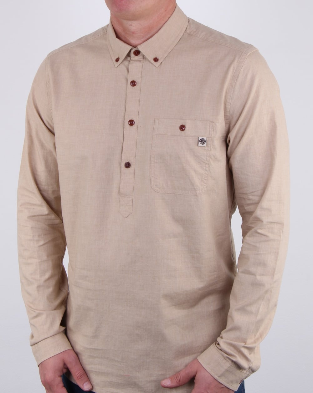 Pretty Green Brixham Overhead-Hemd Stein