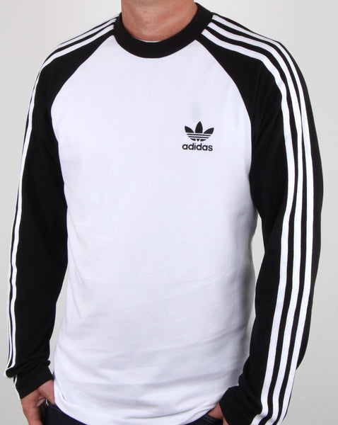 Adidas Originals Long Sleeve 3 Stripes T Shirt White/Black