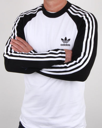 Adidas Originals Langarm-T-Shirt mit 3 Streifen, Weiß/Schwarz