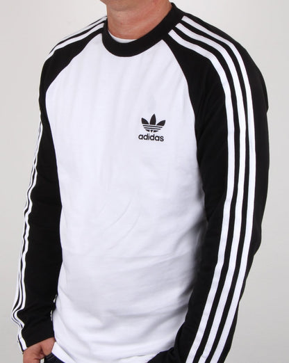 Adidas Originals Langarm-T-Shirt mit 3 Streifen, Weiß/Schwarz