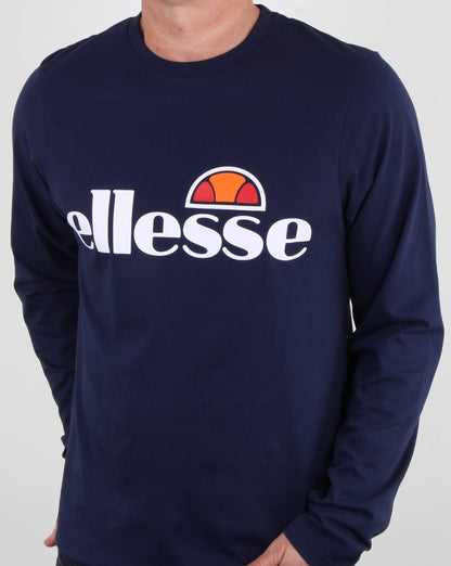 Ellesse – Langärmliges T-Shirt mit Logo in Marineblau