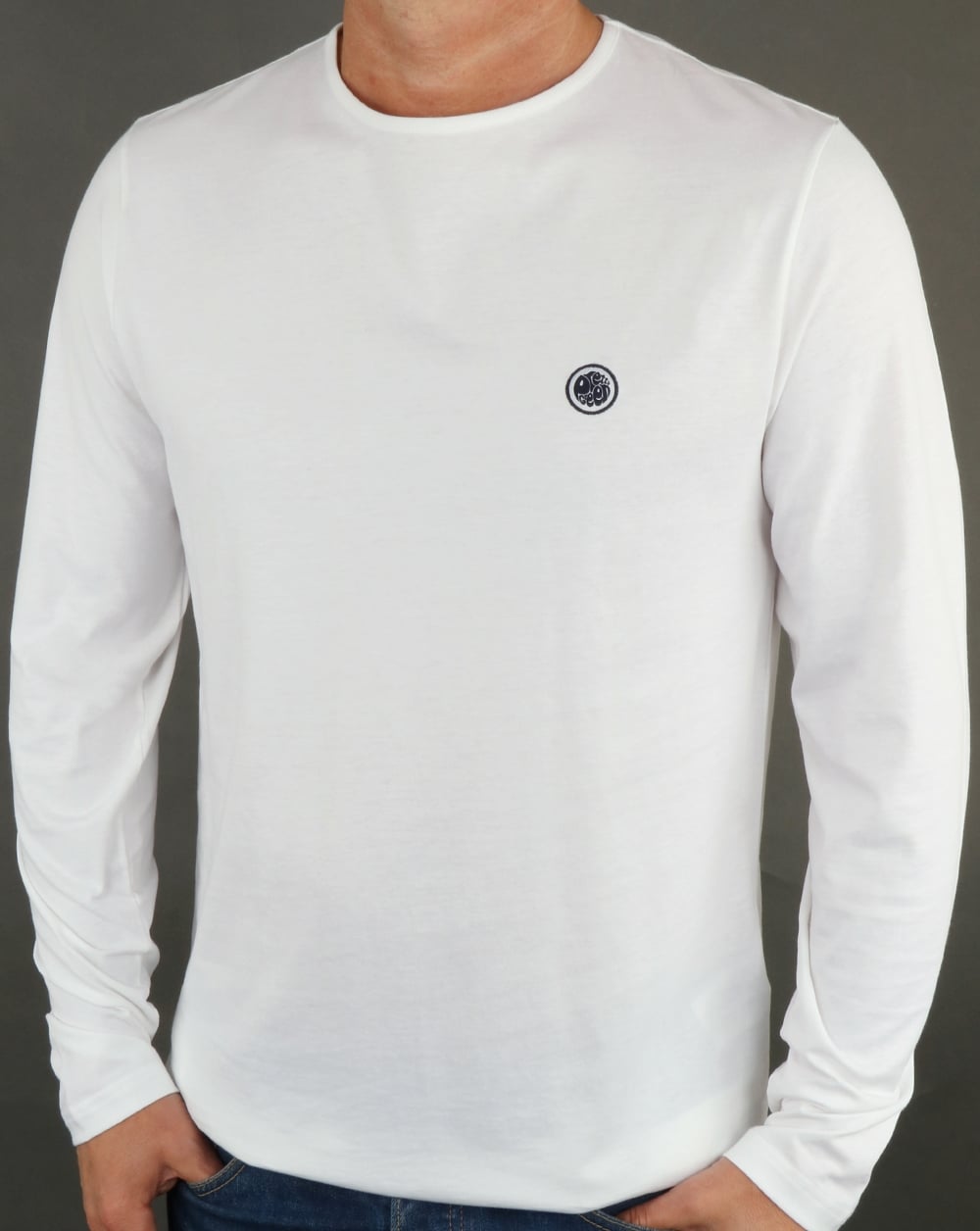 Pretty Green Mitchell Langarm-T-Shirt Weiß/Marineblau
