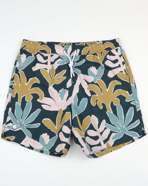 Pretty Green Leaf Print Swim Shorts Navy