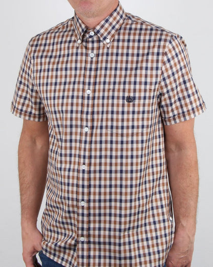 Aquascutum York Kurzarm Club Check Shirt Vicuna
