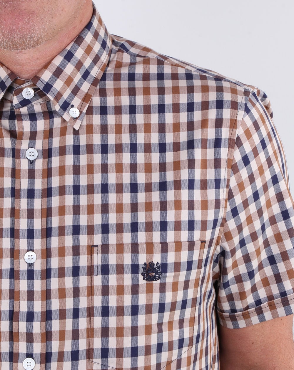 Aquascutum York Kurzarm Club Check Shirt Vicuna