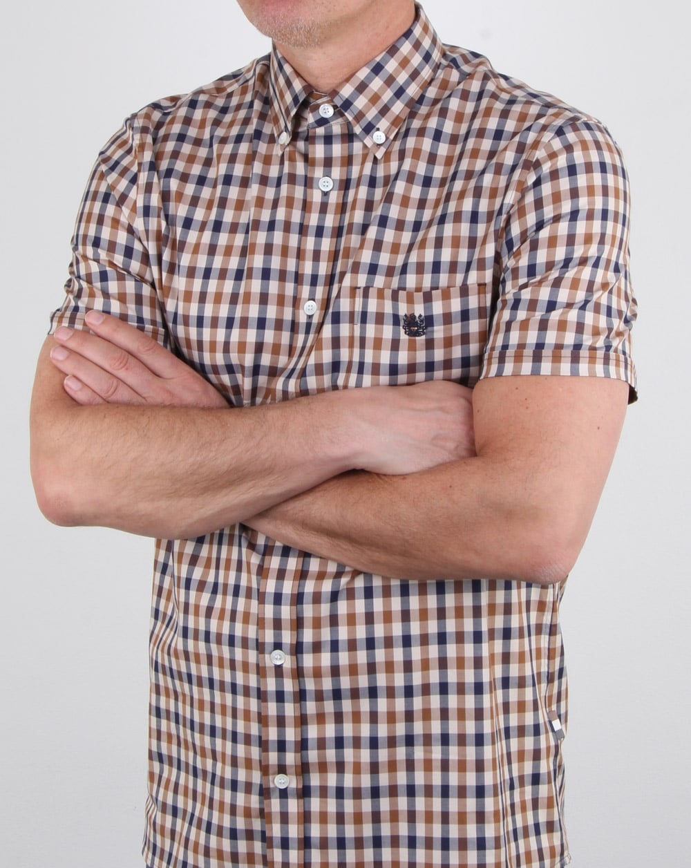 Aquascutum York Kurzarm Club Check Shirt Vicuna