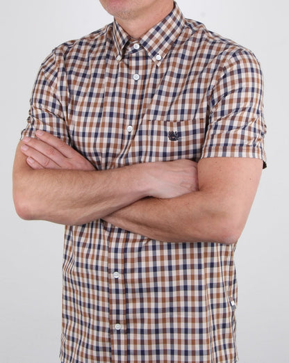 Aquascutum York Kurzarm Club Check Shirt Vicuna