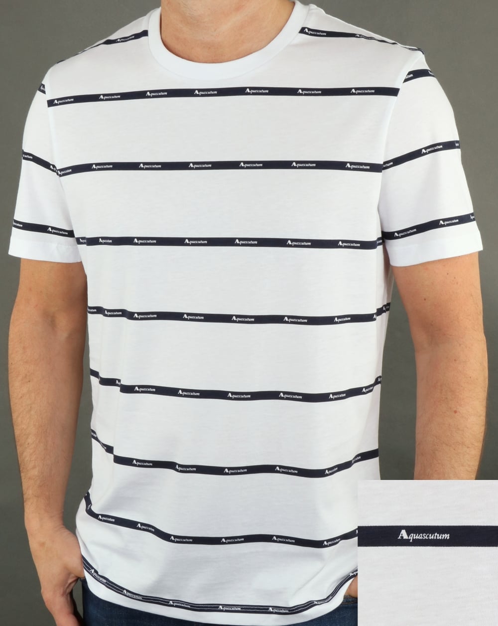 Aquascutum Whillan Aqua Stripe T-Shirt Weiß
