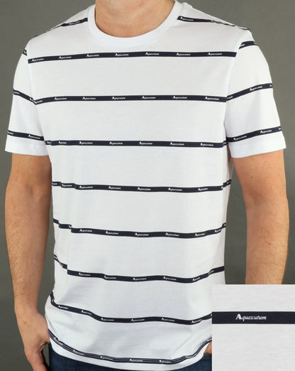 Aquascutum Whillan Aqua Stripe T-Shirt Weiß