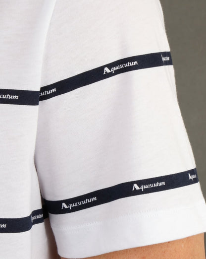 Aquascutum Whillan Aqua Stripe T-Shirt Weiß