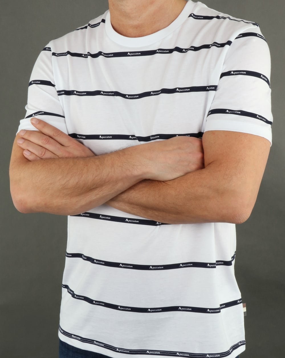Aquascutum Whillan Aqua Stripe T-Shirt Weiß