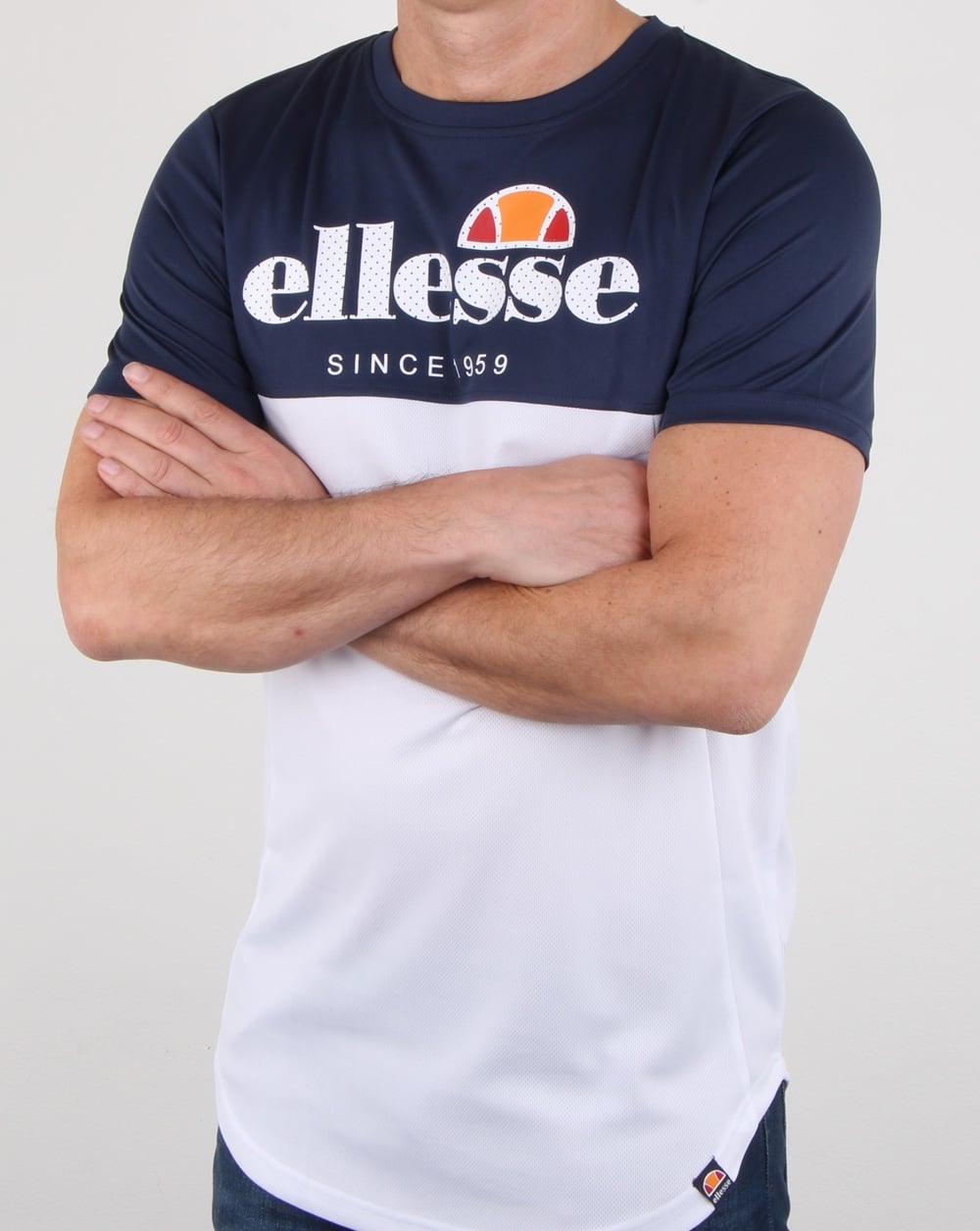 Ellesse – Split T-Shirt Marineblau/Weiß