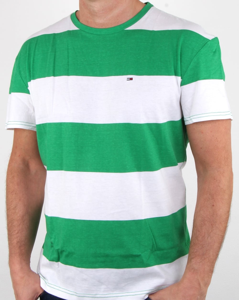 Tommy Hilfiger Race Stripe T-Shirt Jellybean Grün und Weiß