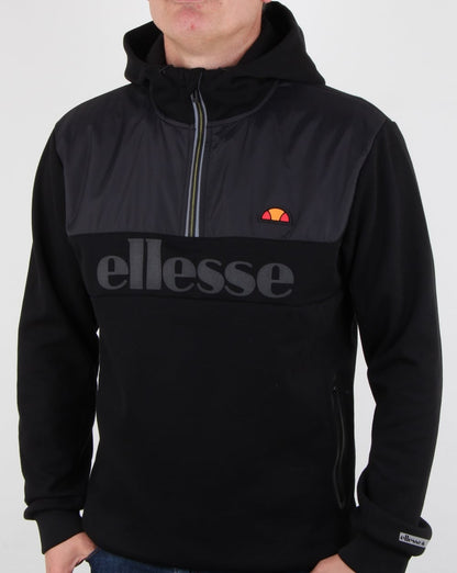 Ellesse – Favio – Kapuzenjacke mit halbem Reißverschluss in Schwarz