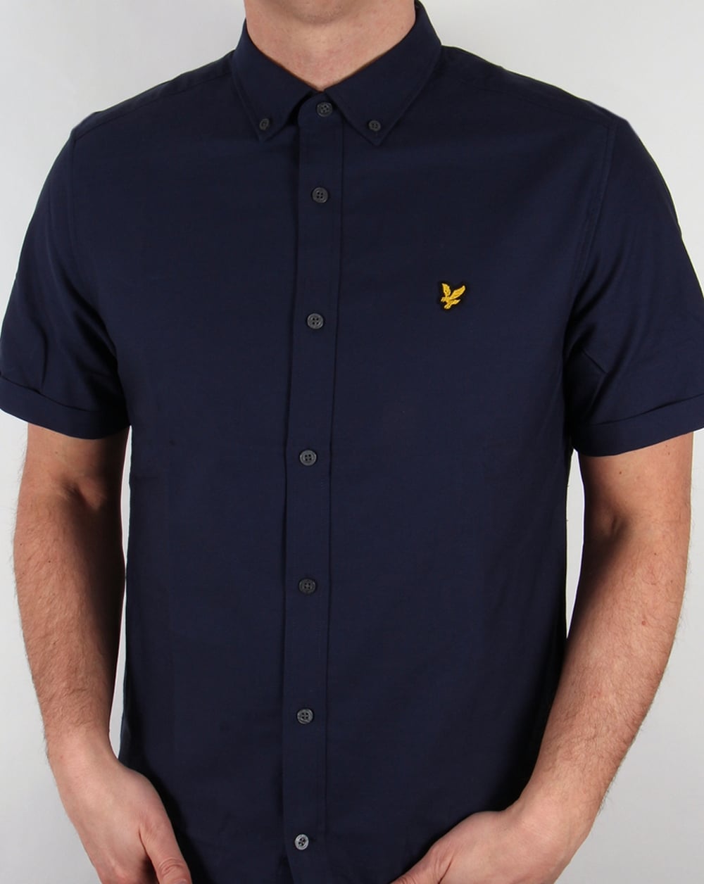 Lyle And Scott Oxford-Hemd mit kurzen Ärmeln, Marineblau mit Knöpfen