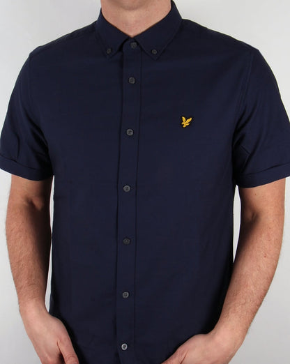 Lyle And Scott Oxford-Hemd mit kurzen Ärmeln, Marineblau mit Knöpfen