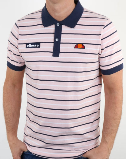 Ellesse – Poloshirt mit Streifen in Hellrosa und Marineblau