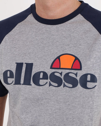 Ellesse – Kontrast-T-Shirt in Grau meliert und Marineblau