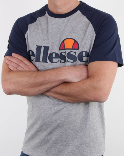 Ellesse – Kontrast-T-Shirt in Grau meliert und Marineblau