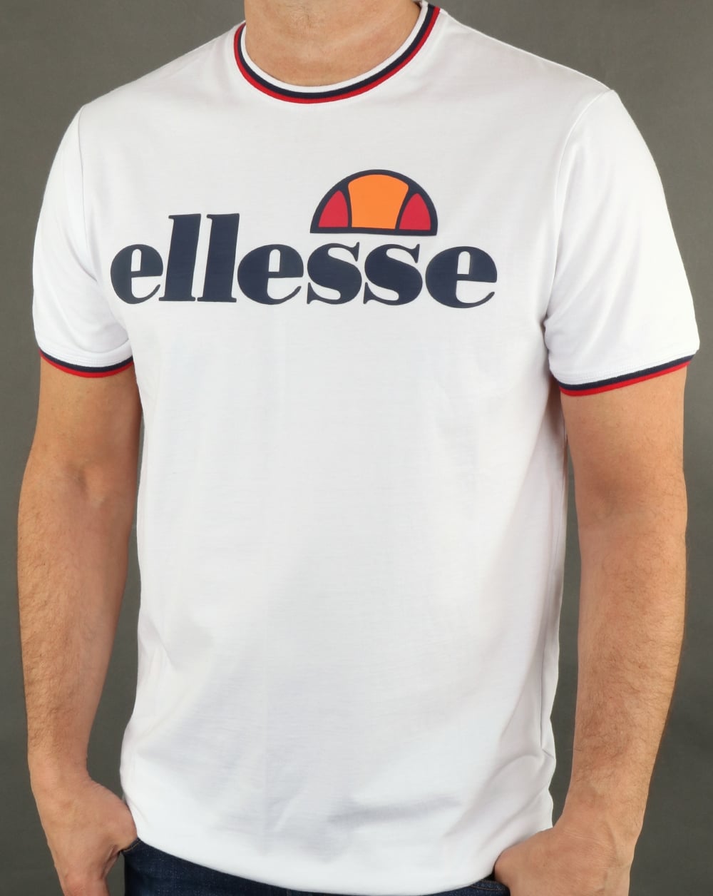 Ellesse – Multi-Ringel-T-Shirt in Weiß