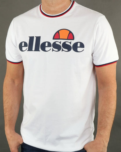 Ellesse – Multi-Ringel-T-Shirt in Weiß
