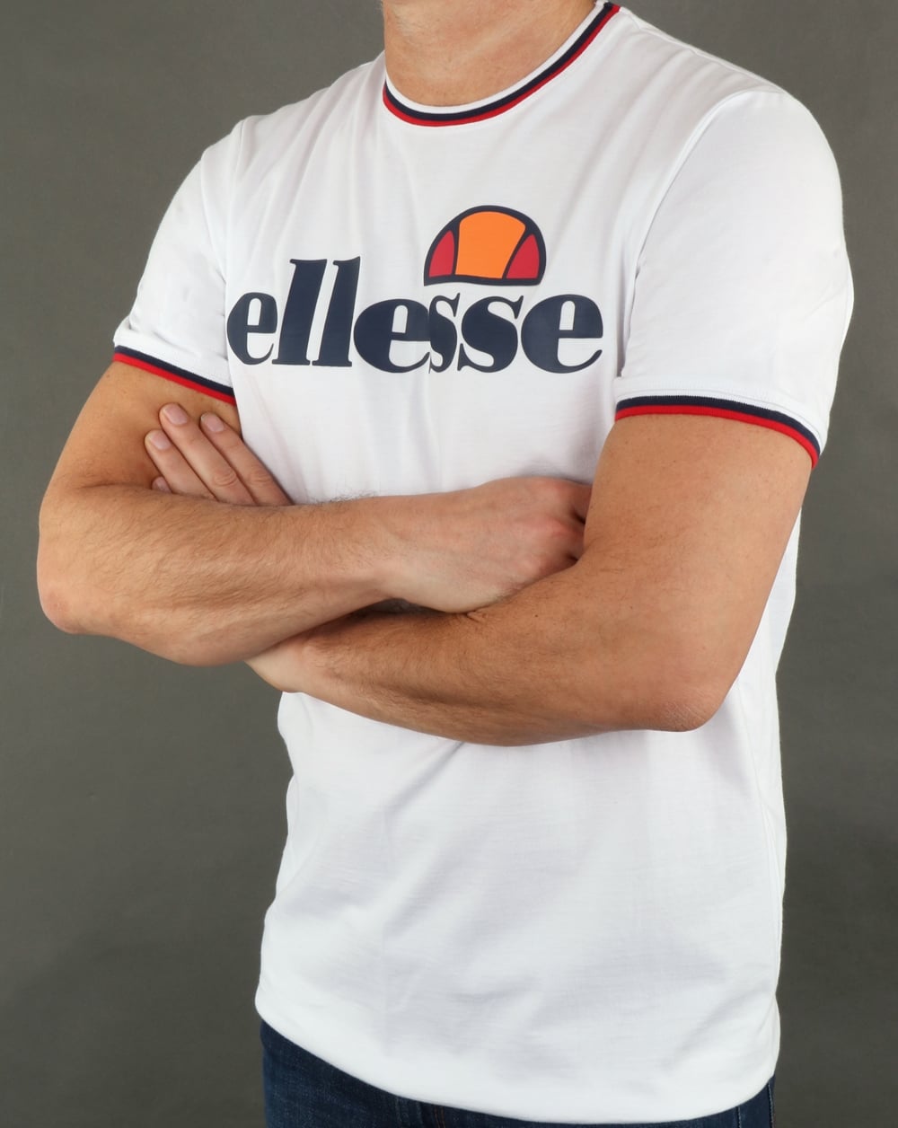 Ellesse – Multi-Ringel-T-Shirt in Weiß