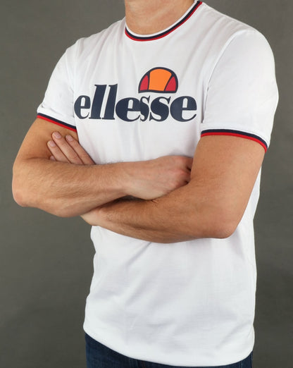 Ellesse – Multi-Ringel-T-Shirt in Weiß