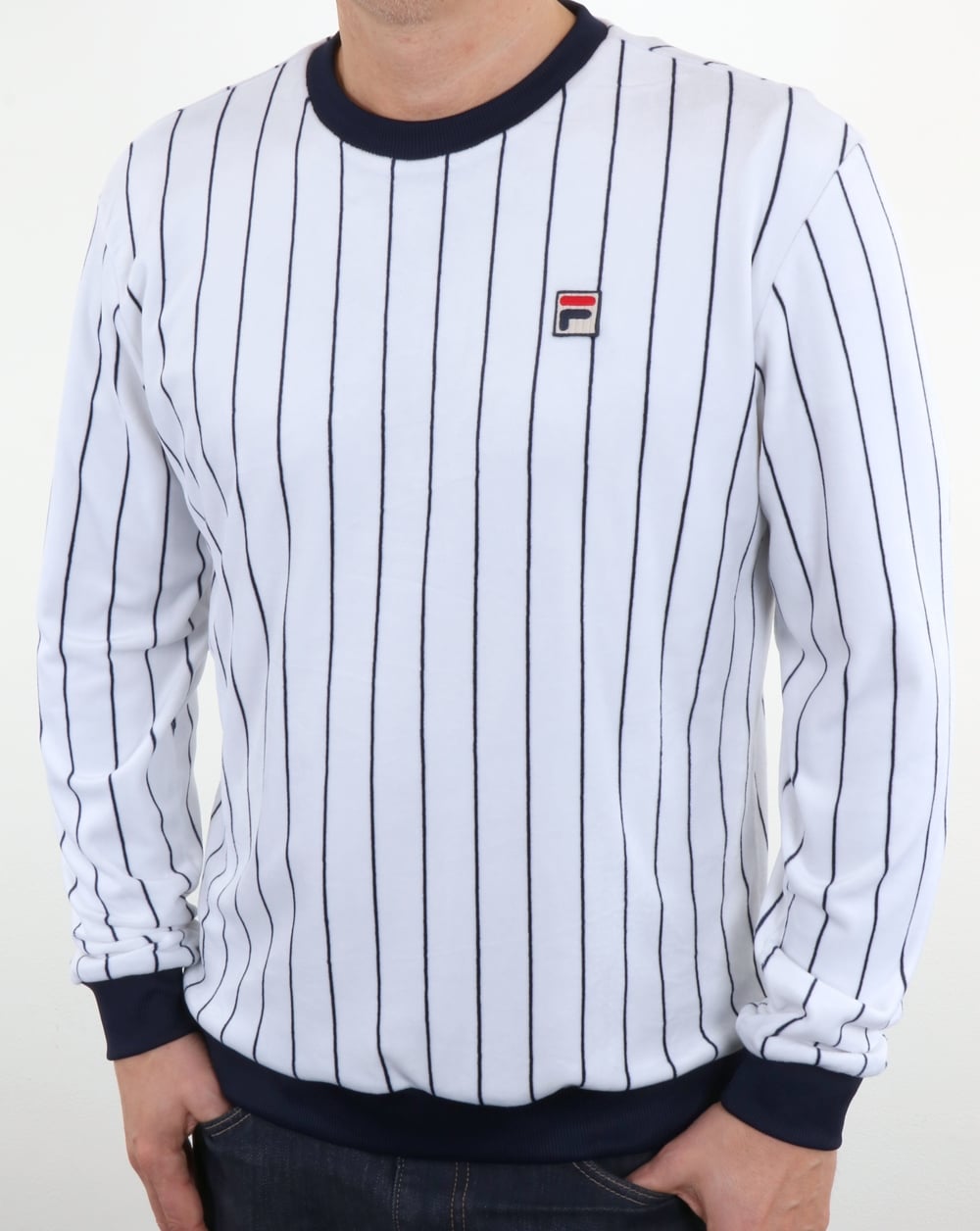 Fila Vintage – Sweatshirt mit Veloursstreifen in Weiß