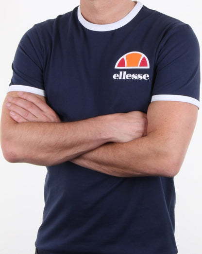 Ellesse – Ringer-T-Shirt in Marineblau