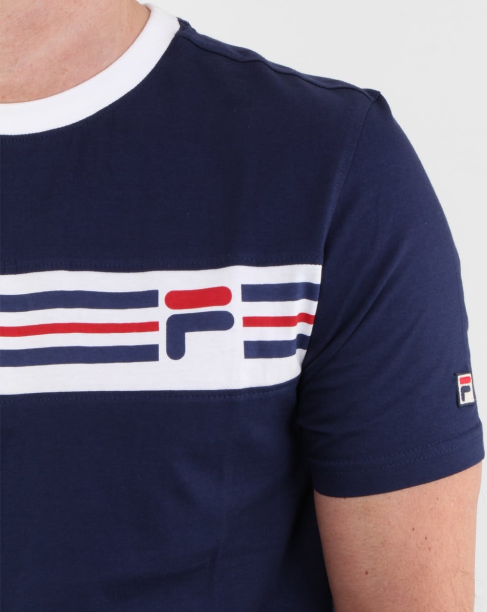 Fila – Vintage-T-Shirt mit Bruststreifen in Marineblau