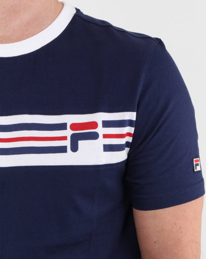 Fila – Vintage-T-Shirt mit Bruststreifen in Marineblau