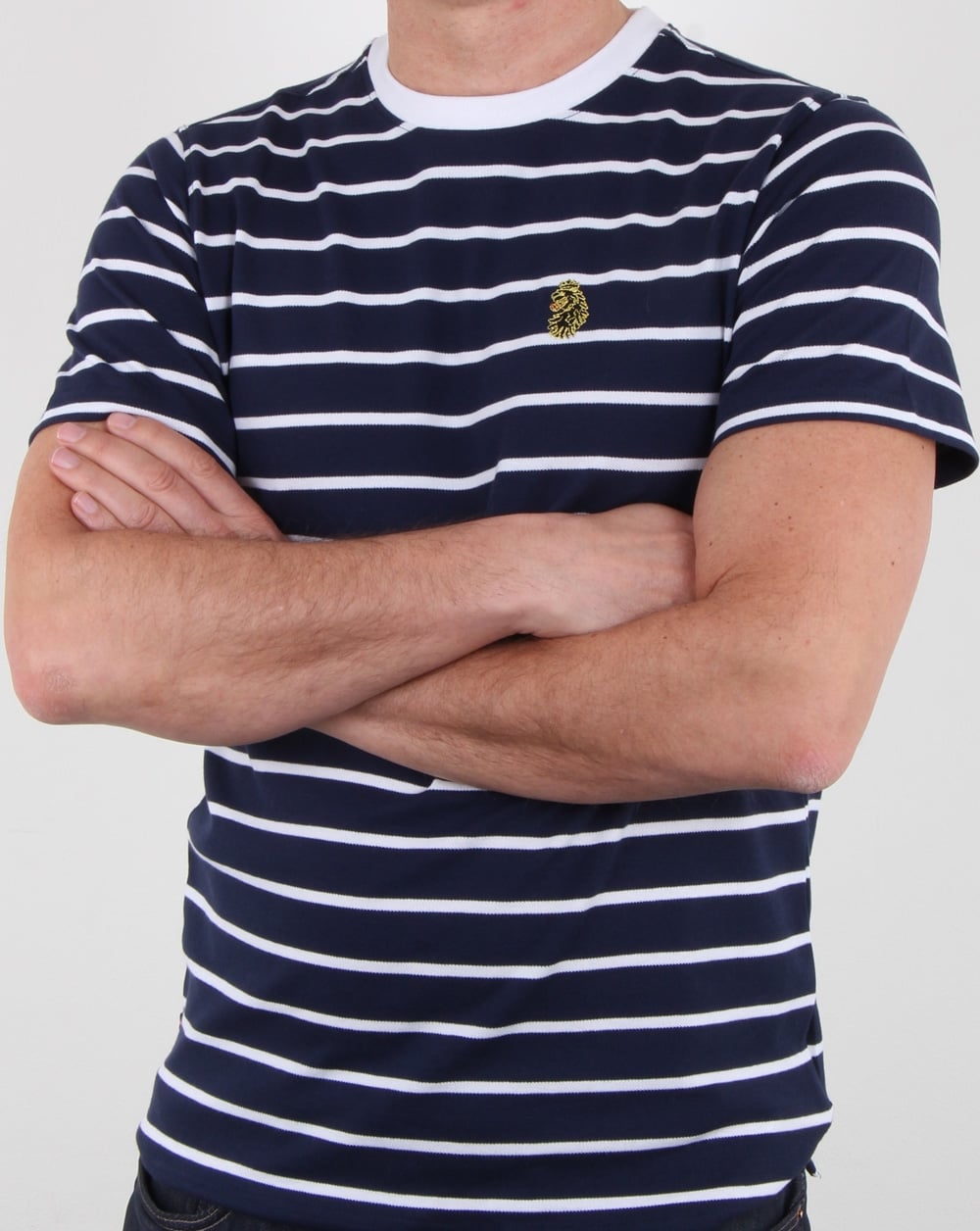 Luke Finn – T-Shirt mit feinen Streifen, Marineblau